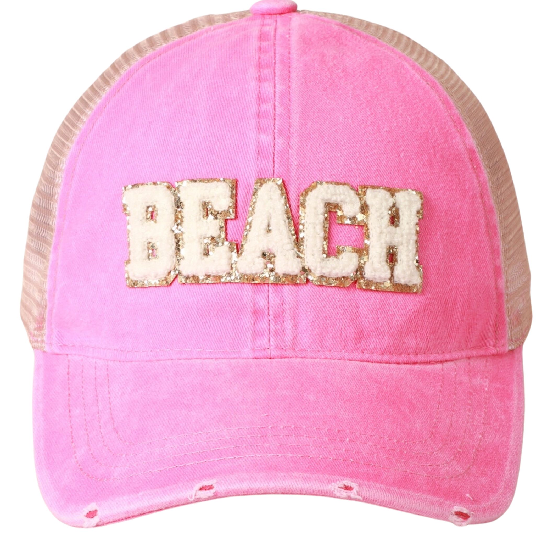 Beach Chenille Letter Patch Mesh Back Baseball Cap