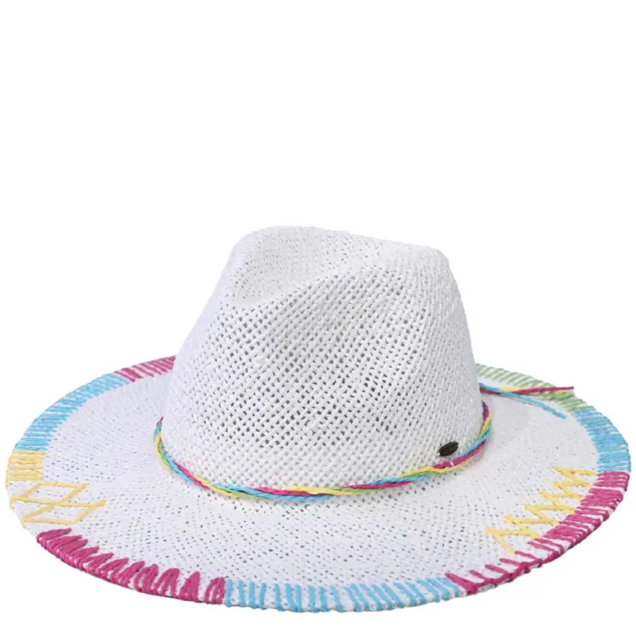 Multi-Colored Stitched Brim Panama Hat