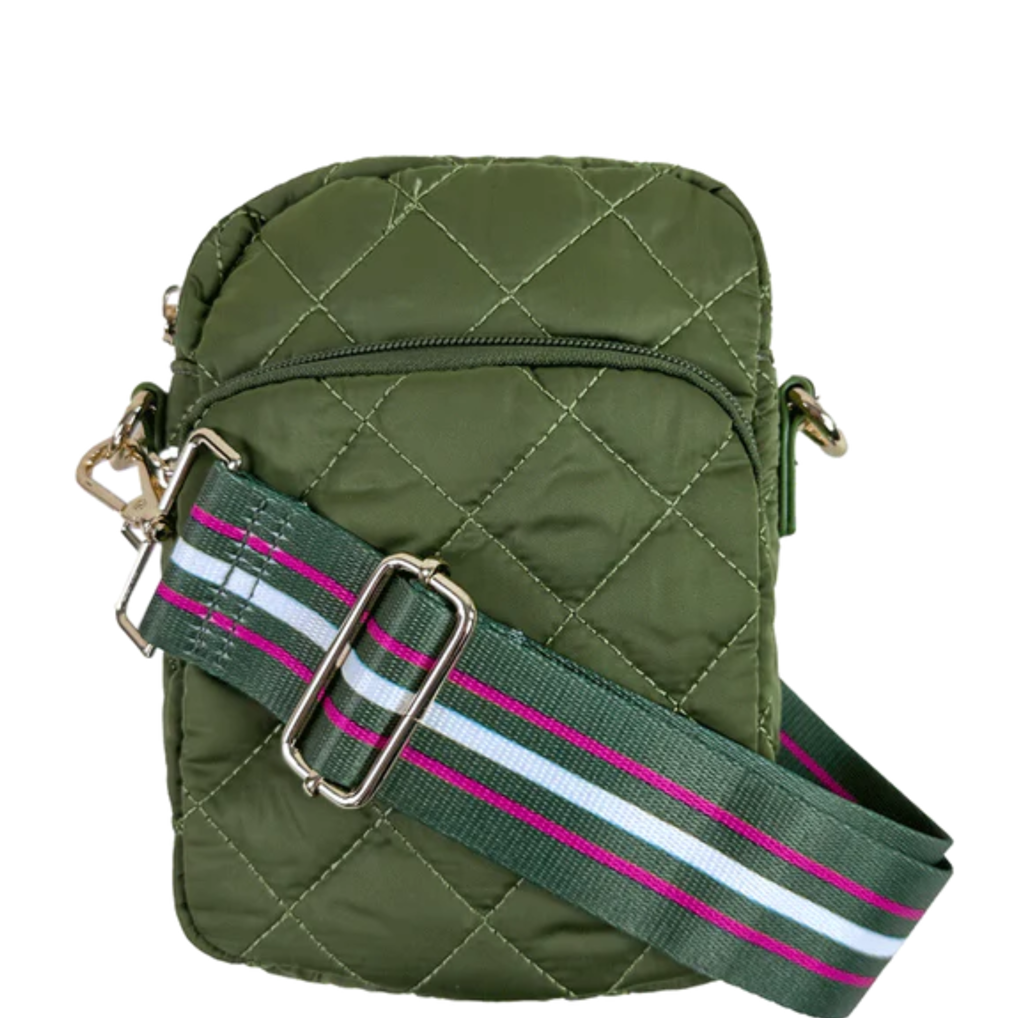 Macy Lightweight Quilted Nylon Crossbody w/Front Pocket & 2" Novelty Cotton Strap