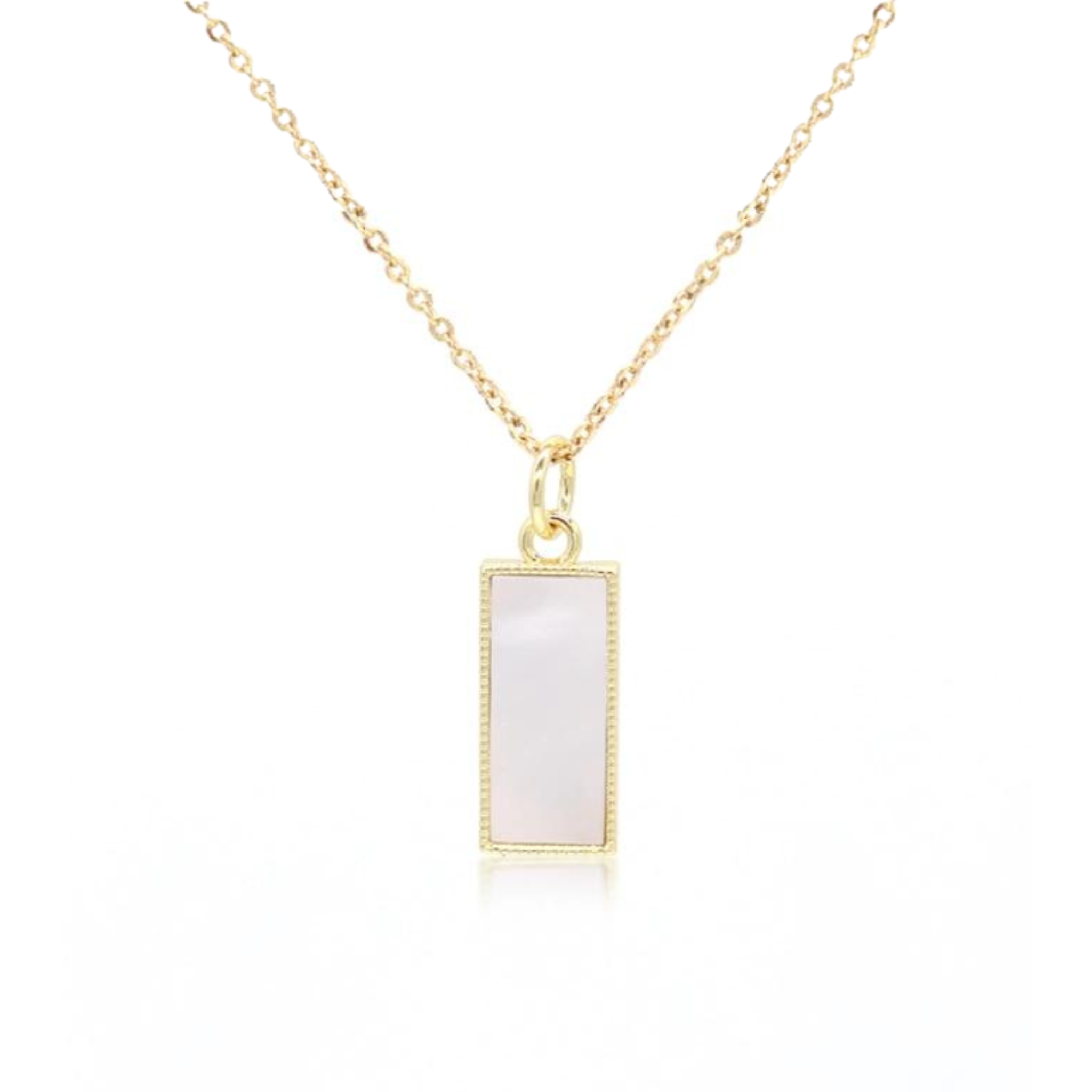 Mother of Pearl Rectangle Tag Gold Necklace