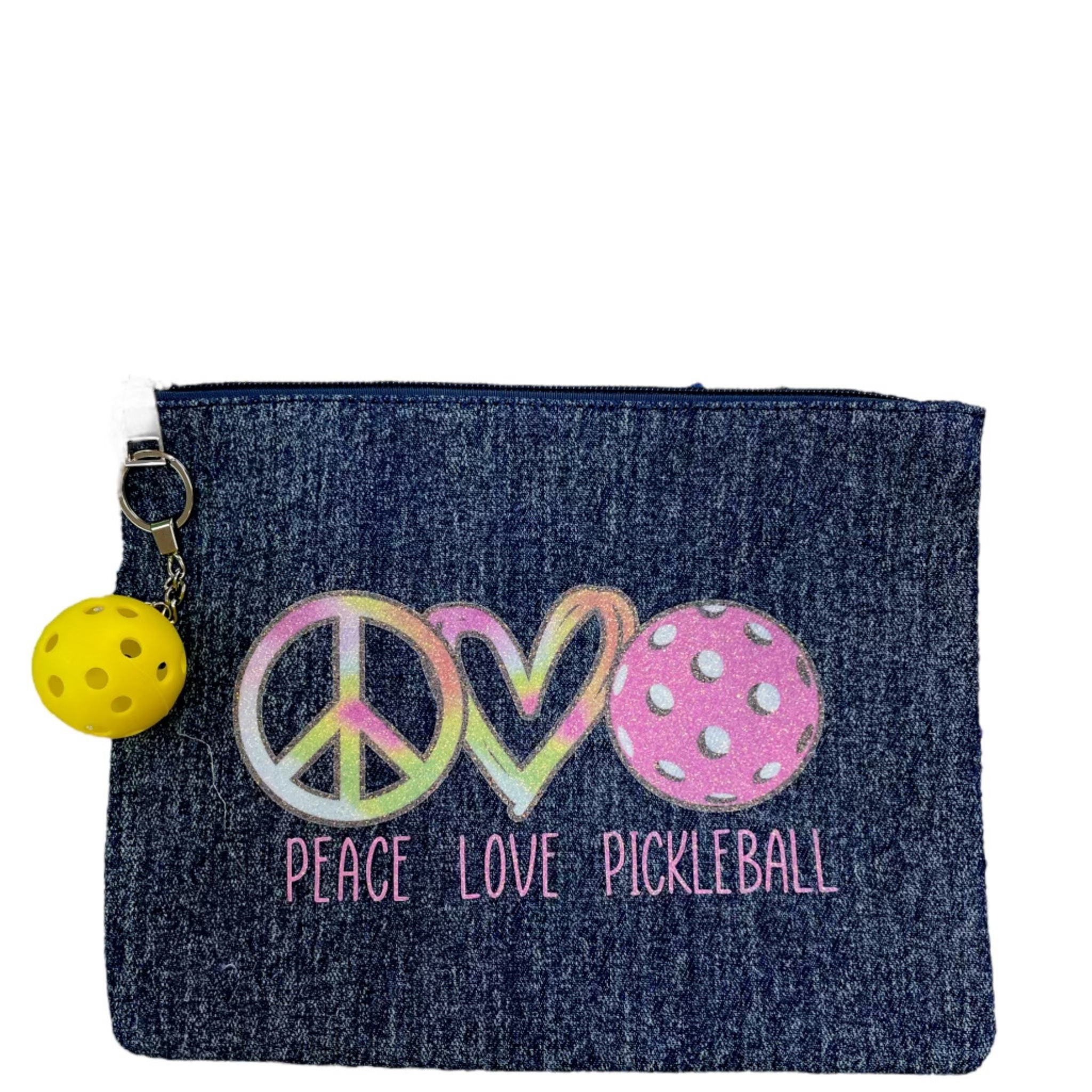 Peace Love Pickleball Denim Pouch with Charm