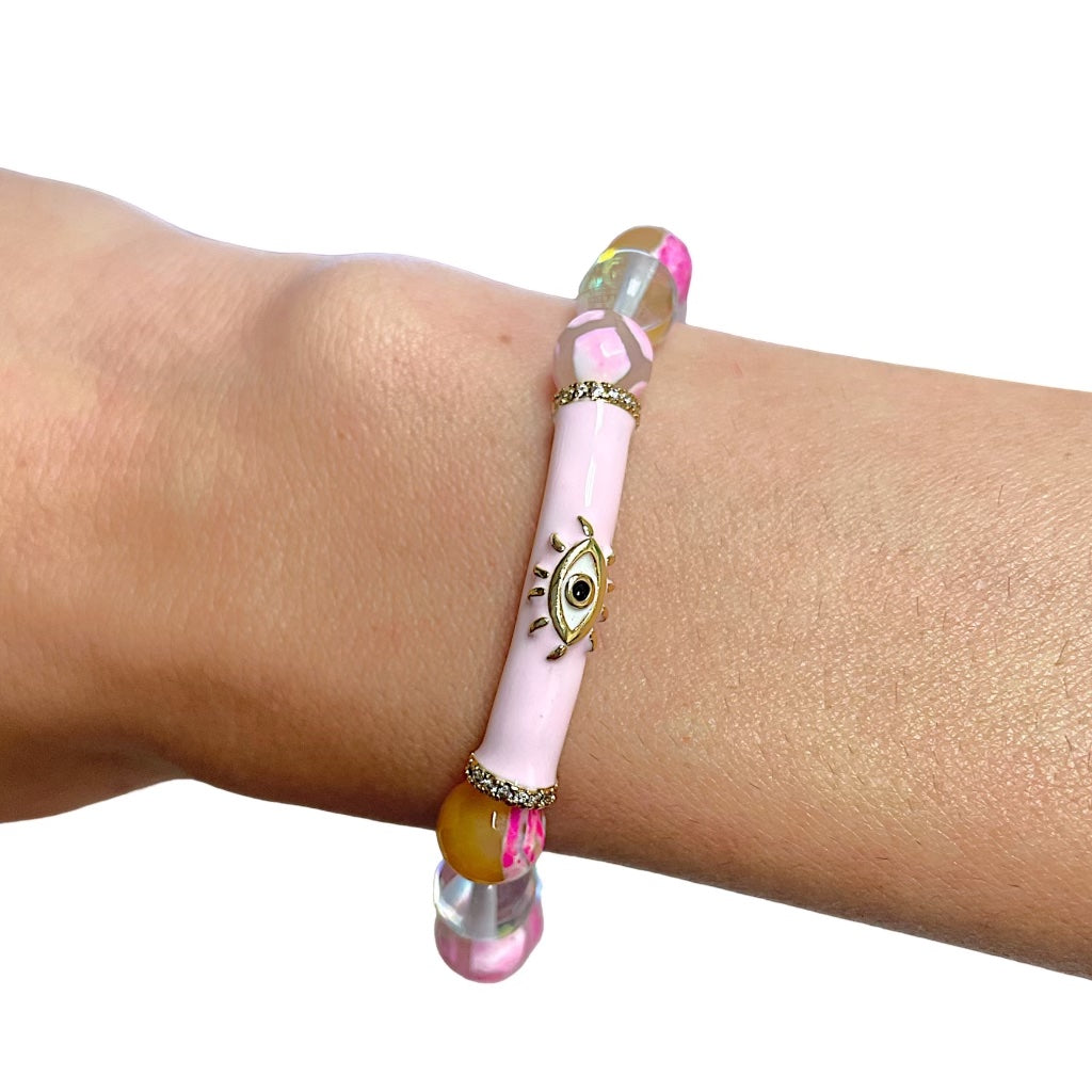 Pink Evil Eye Protection Gemstone Bracelet