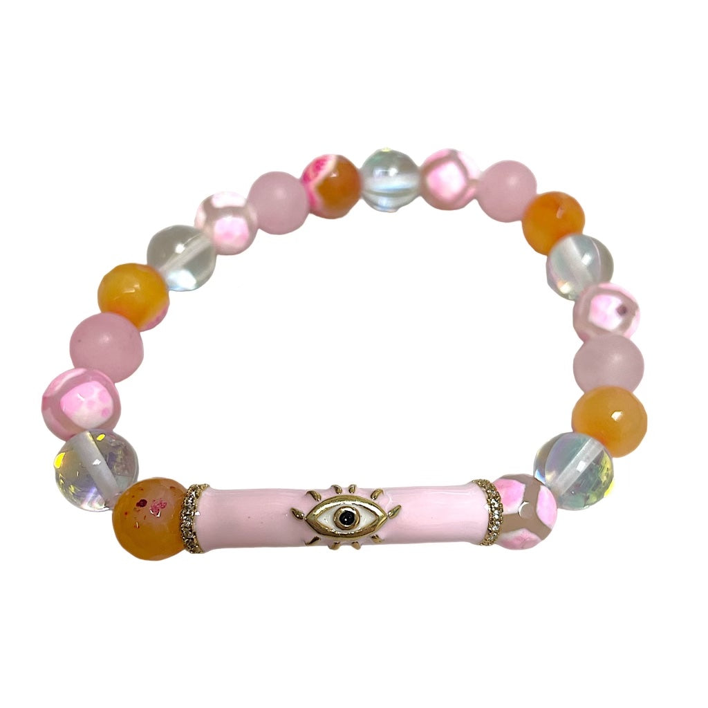 Pink Evil Eye Protection Gemstone Bracelet