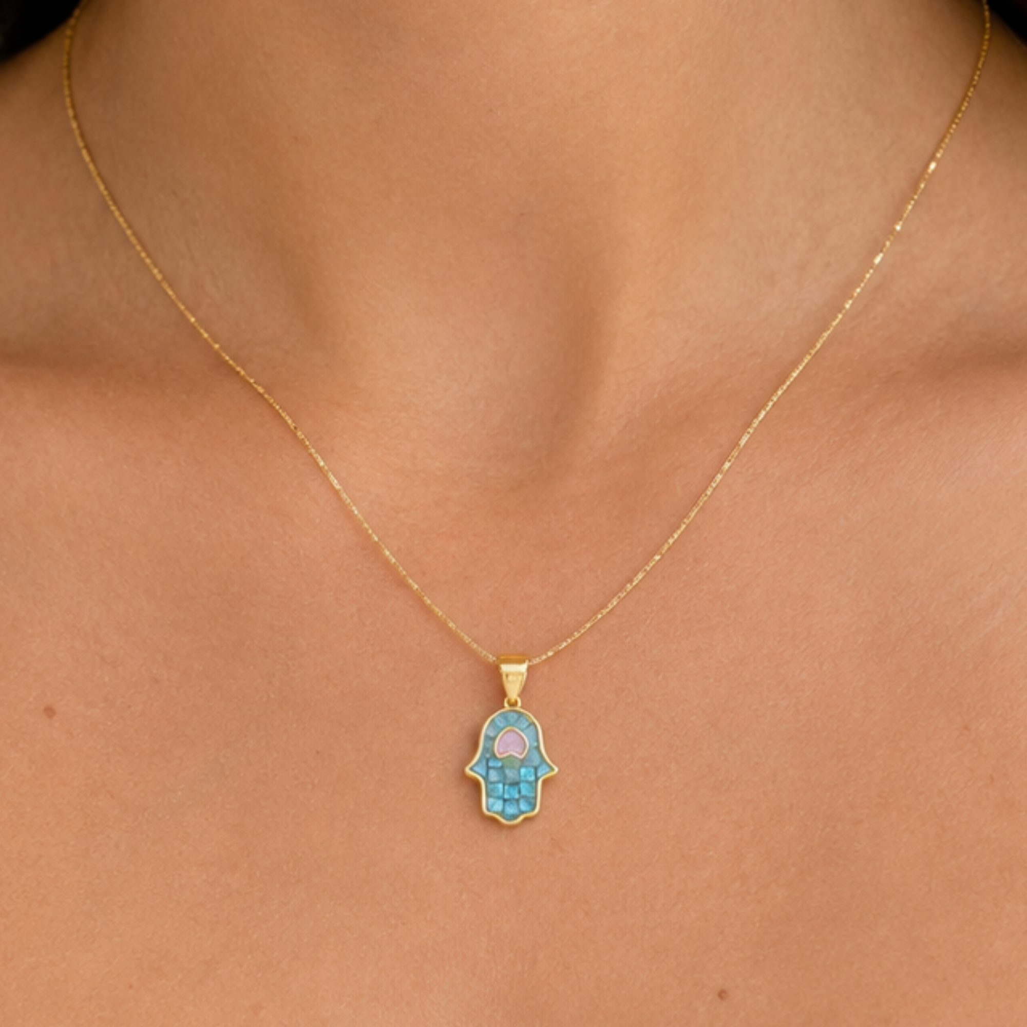 Mosaic Enamel Shell Hamsa Handmade Necklace