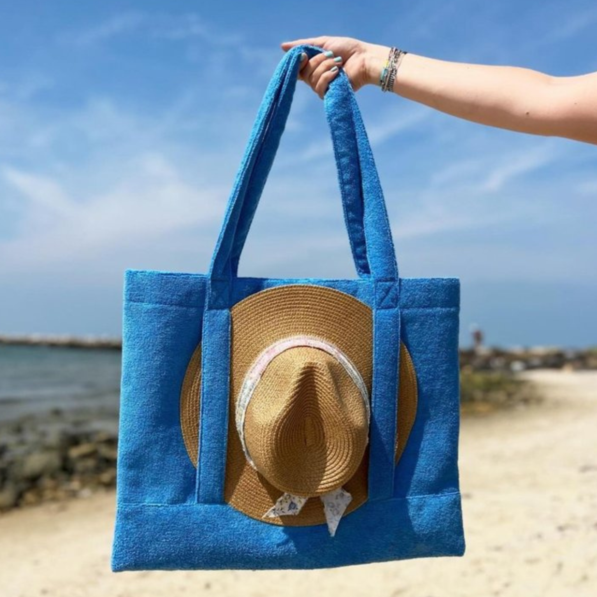Terry Beach Bag with Hat Straps