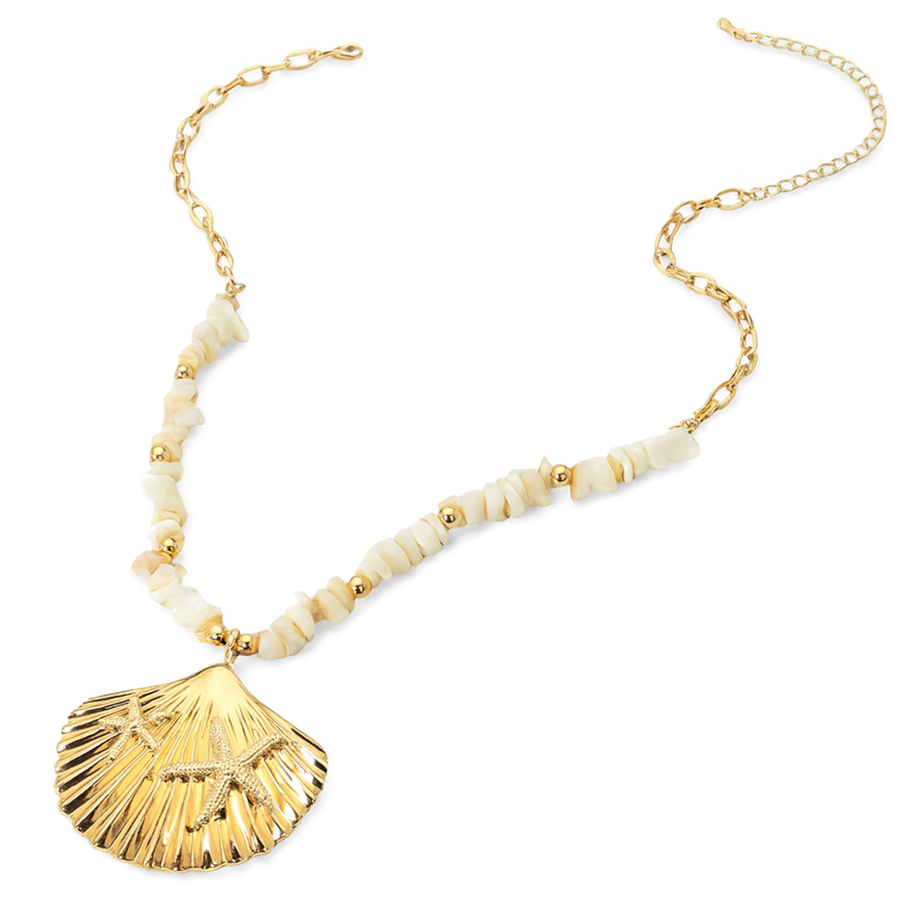 Textured Metal Starfish Embossed Sea Shell Pendant