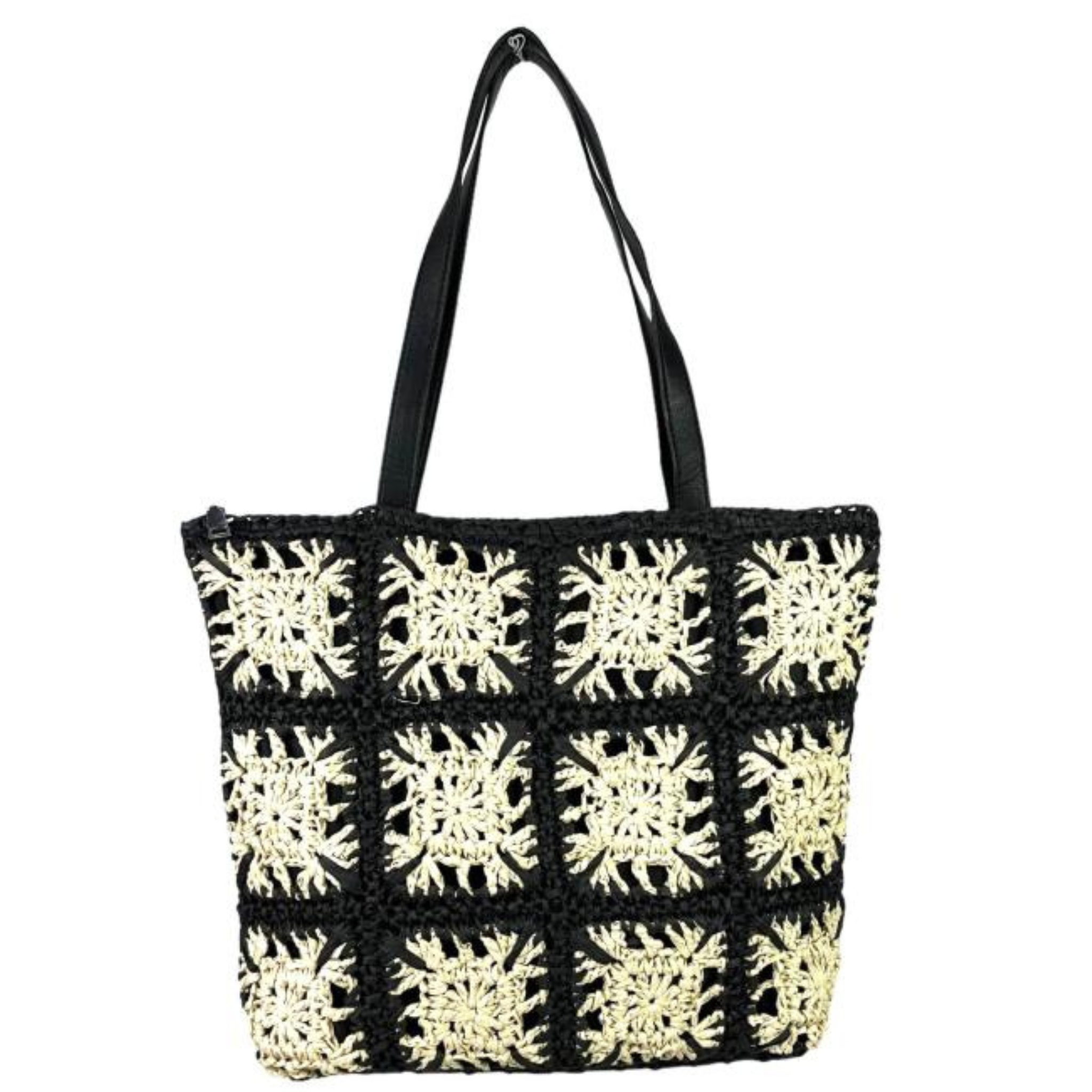 Tropical Straw Tote with Long Handles