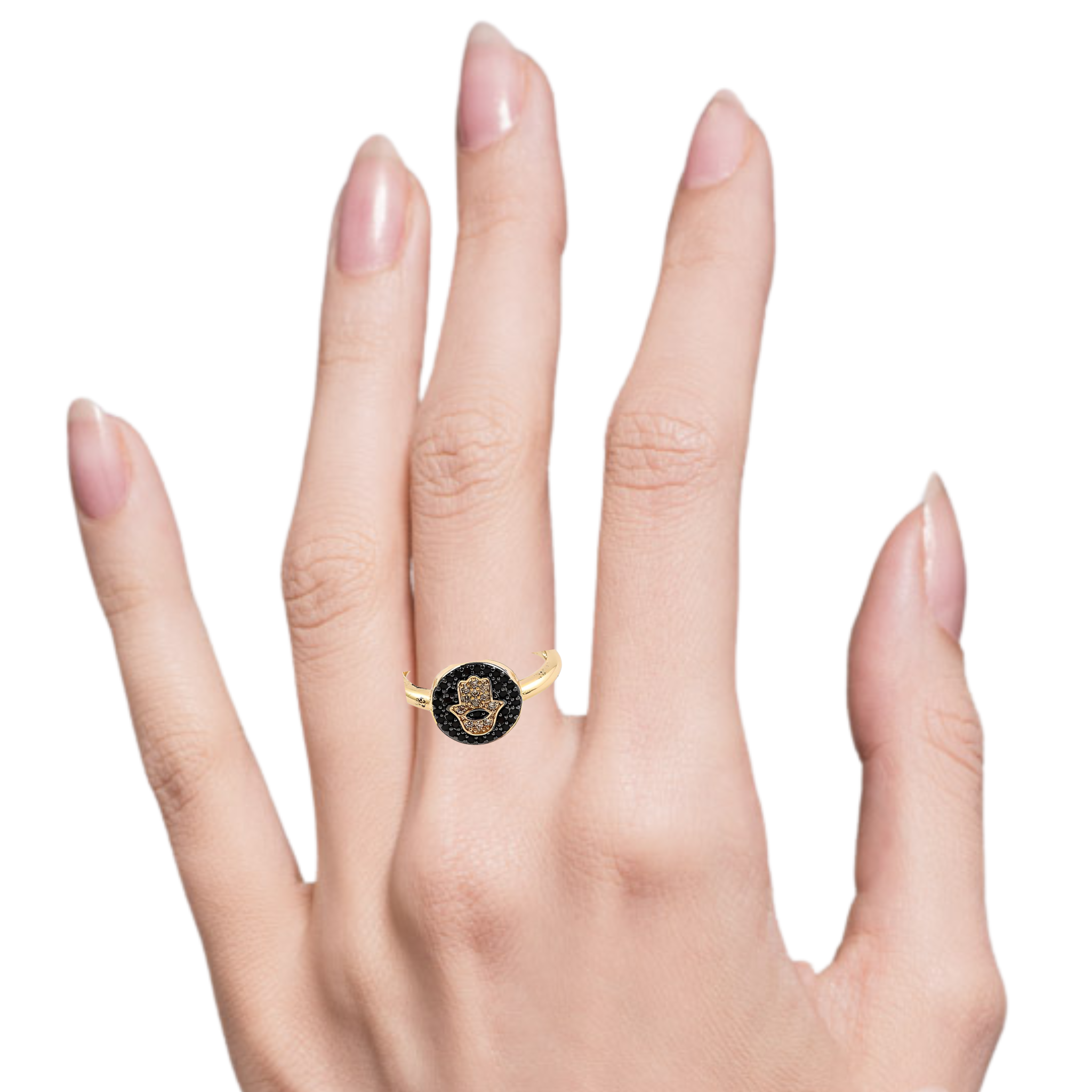 CZ Black Hamsa Adjustable Ring