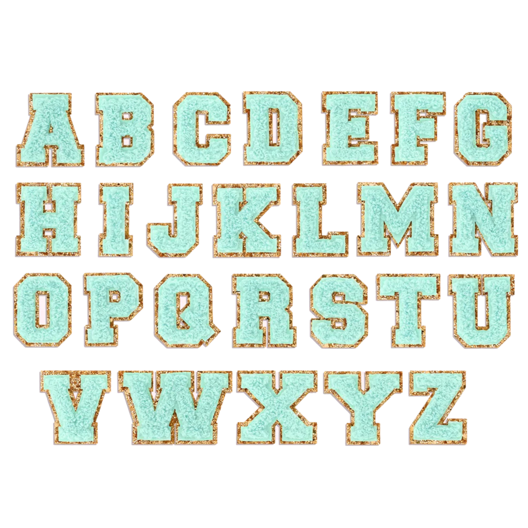 Turquoise Glitter Varsity Initial Letter Sticker Patch